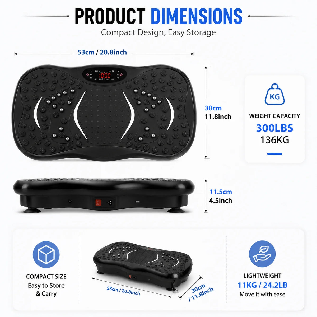 Vibration Plate Exercise Machine with Remote Control & Resistance Bands, Whole Body Fitness Platform for Home Gym Workout and Muscle Training