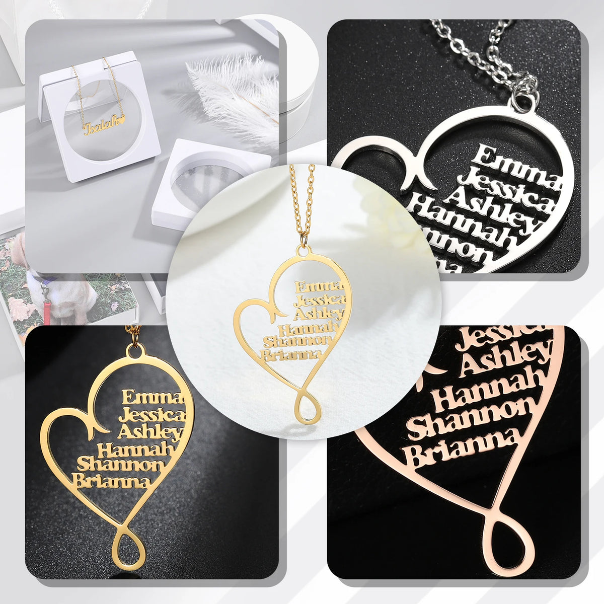 Qitian Family Name Necklace Custom Heart Pendant Stainless Steel Jewelry