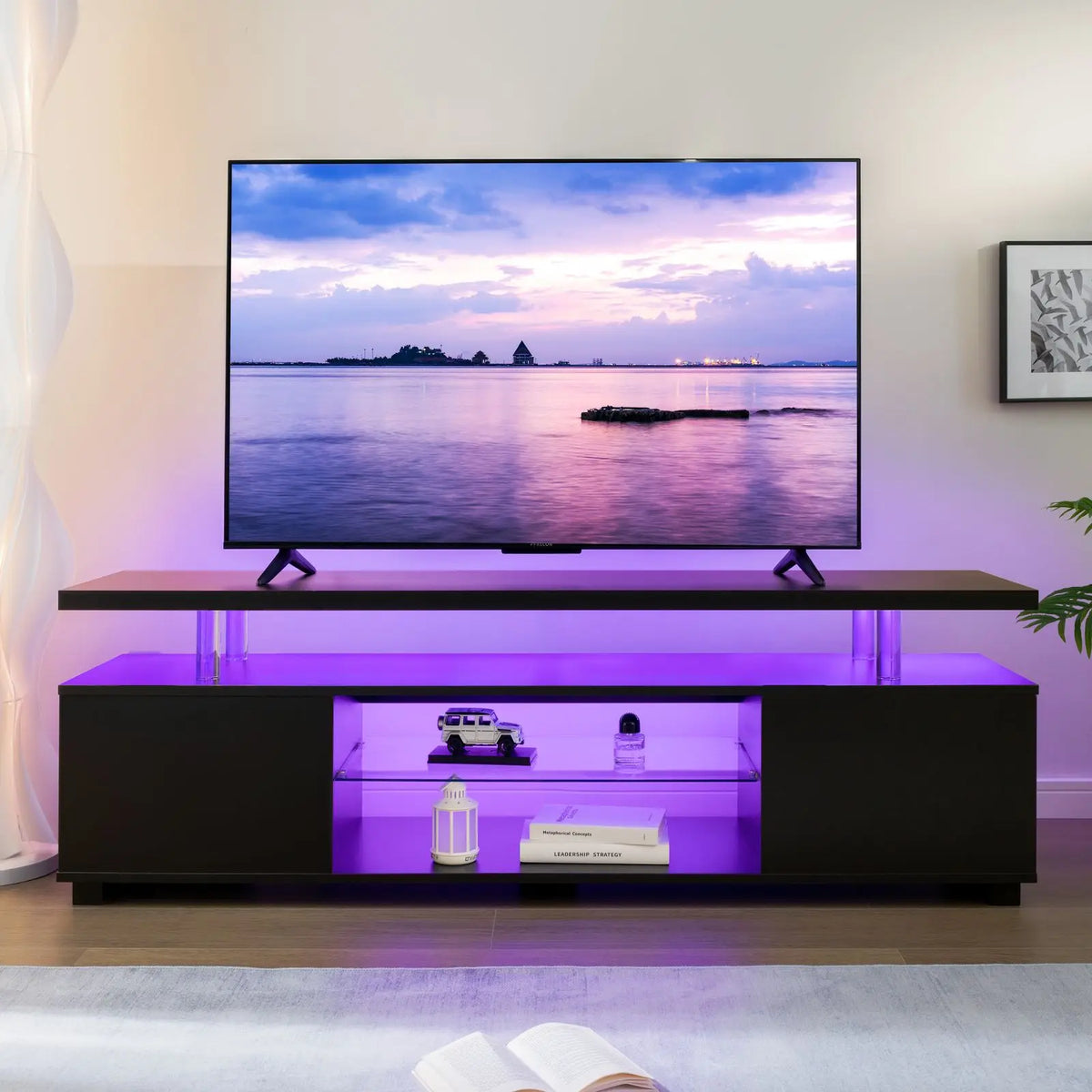 Cubehom Modern Wooden TV Stand With Built In Storage