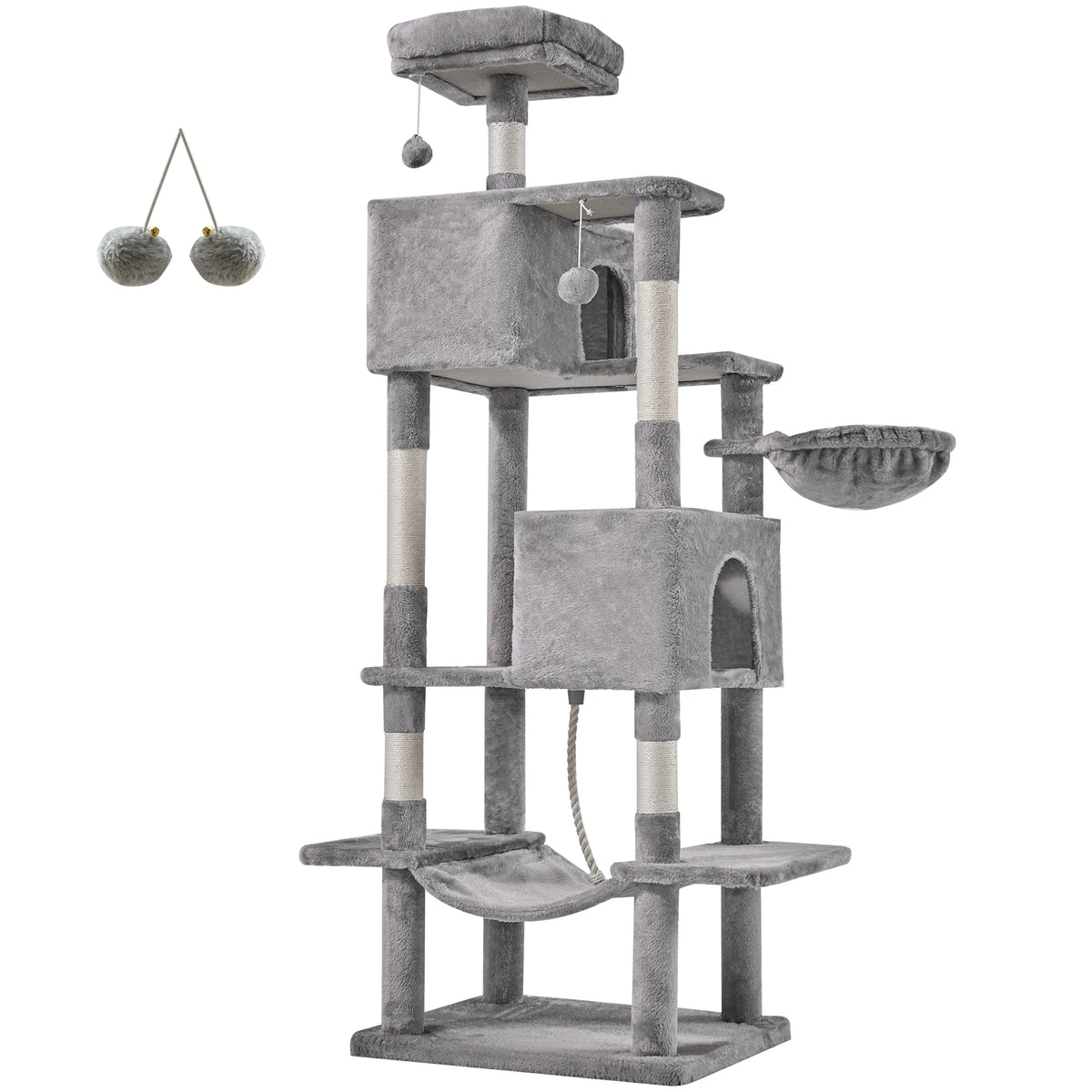 JHK Multi Level Wooden Cat Tree Tower With Sisal Scratcher