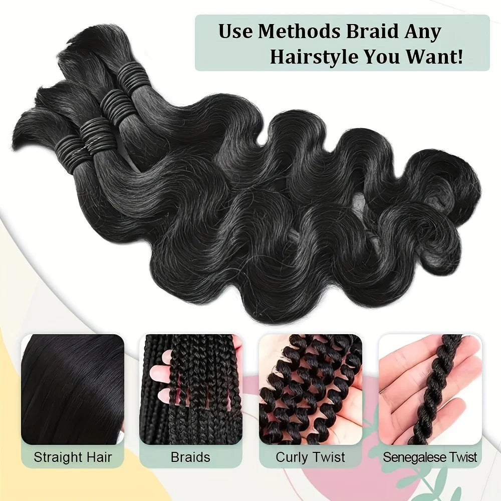 Body Wave Brazilian Human Hair Extensions Bulk For Braiding