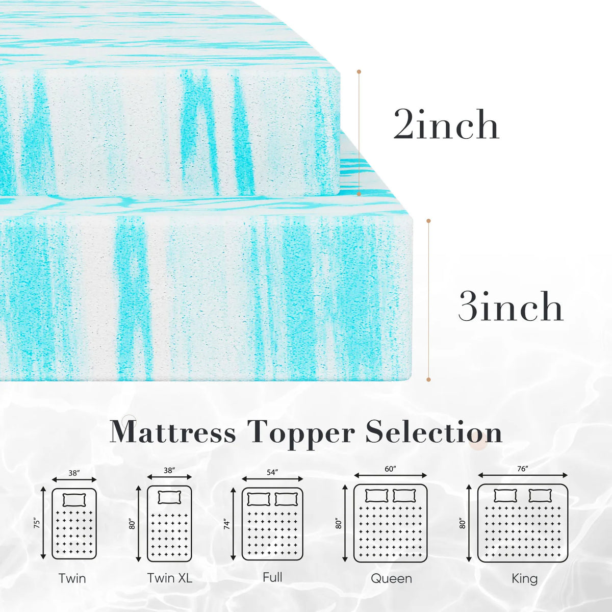 JHK Gel Memory Foam Mattress Topper Cooling Soft Breathable Bedroom