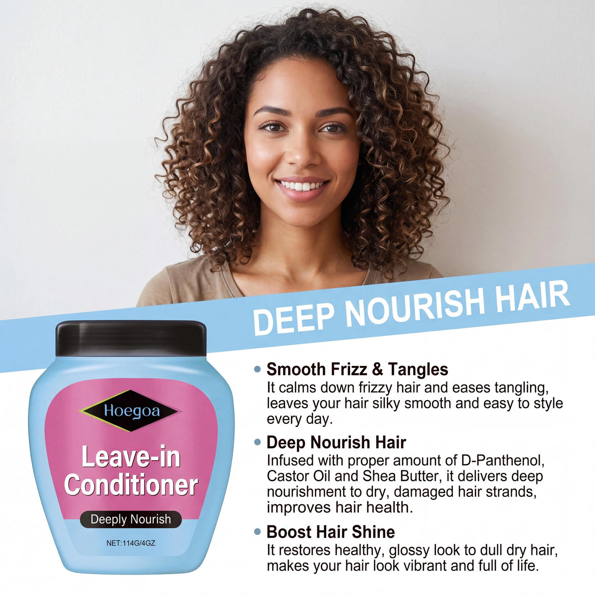 Hoegoa Shea Butter Castor Oil Leave In Conditioner Anti Frizz
