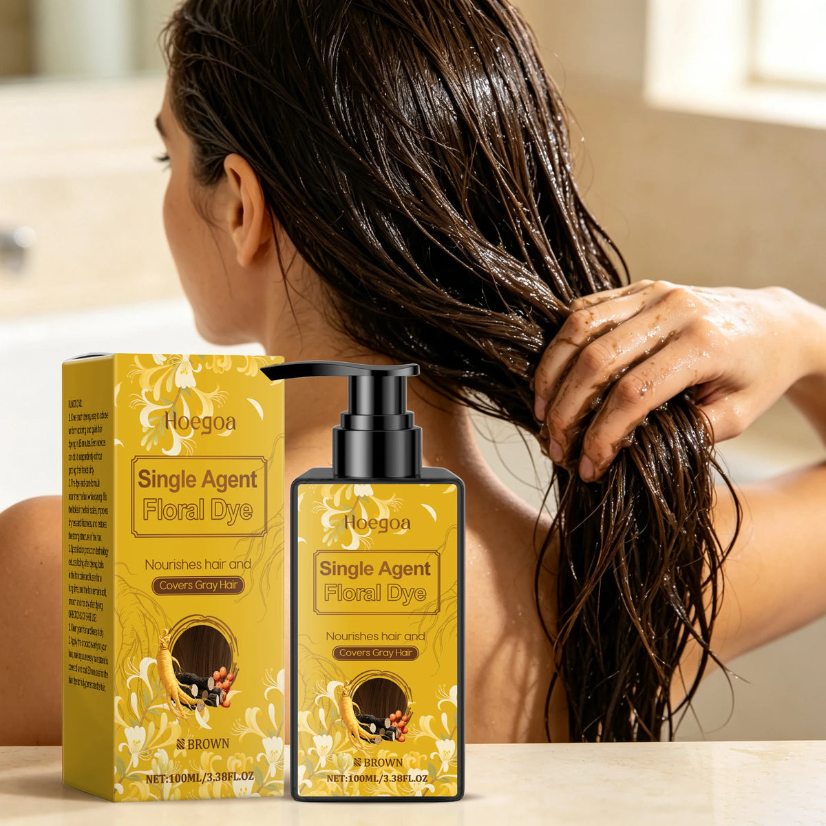 Hoegoa Herbal Hair Coloring Shampoo For Gentle Gray Coverage