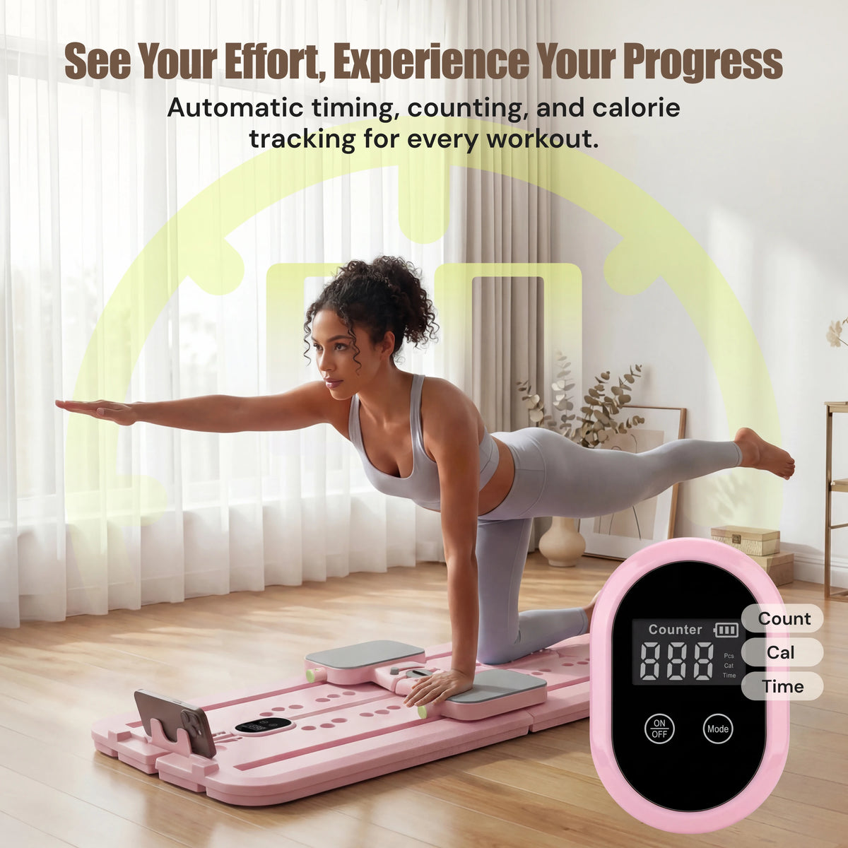 MAXU Foldable Pilates Reformer Board with Counter, Resistance Bands and Ski Mode for Home Workout