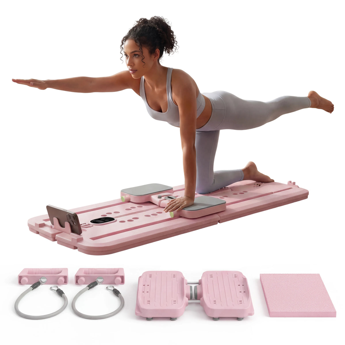 MAXU Foldable Pilates Reformer Board with Counter, Resistance Bands and Ski Mode for Home Workout