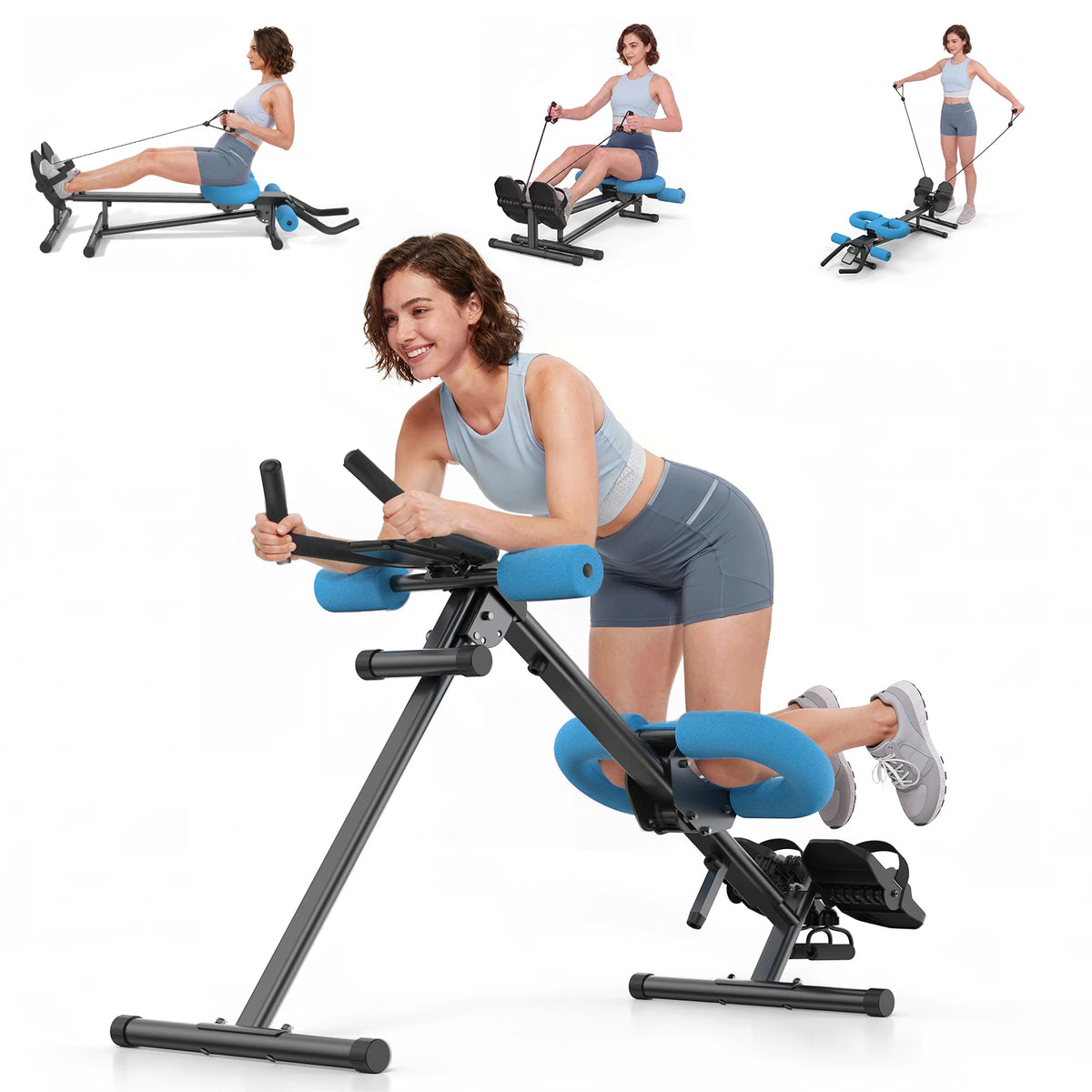 MERACH  4-in-1 Foldable Ab Trainer Rowing Roman Chair Leg Exerciser Home Gym Machine Adjustable Resistance Full Body Workout Equipment for Home Use Low Impact Core Training for Beginners & Seniors