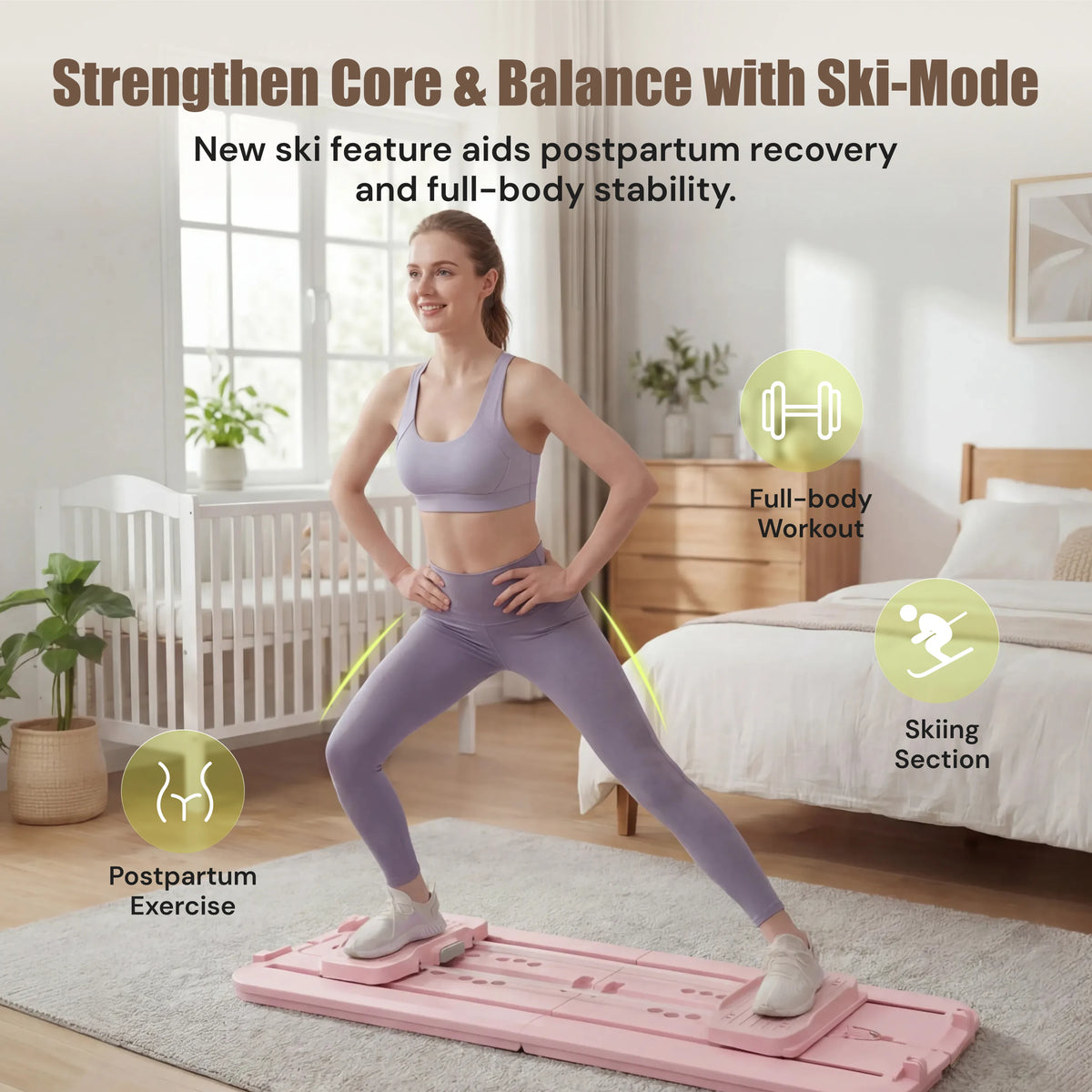 MAXU Foldable Pilates Reformer Board with Counter, Resistance Bands and Ski Mode for Home Workout