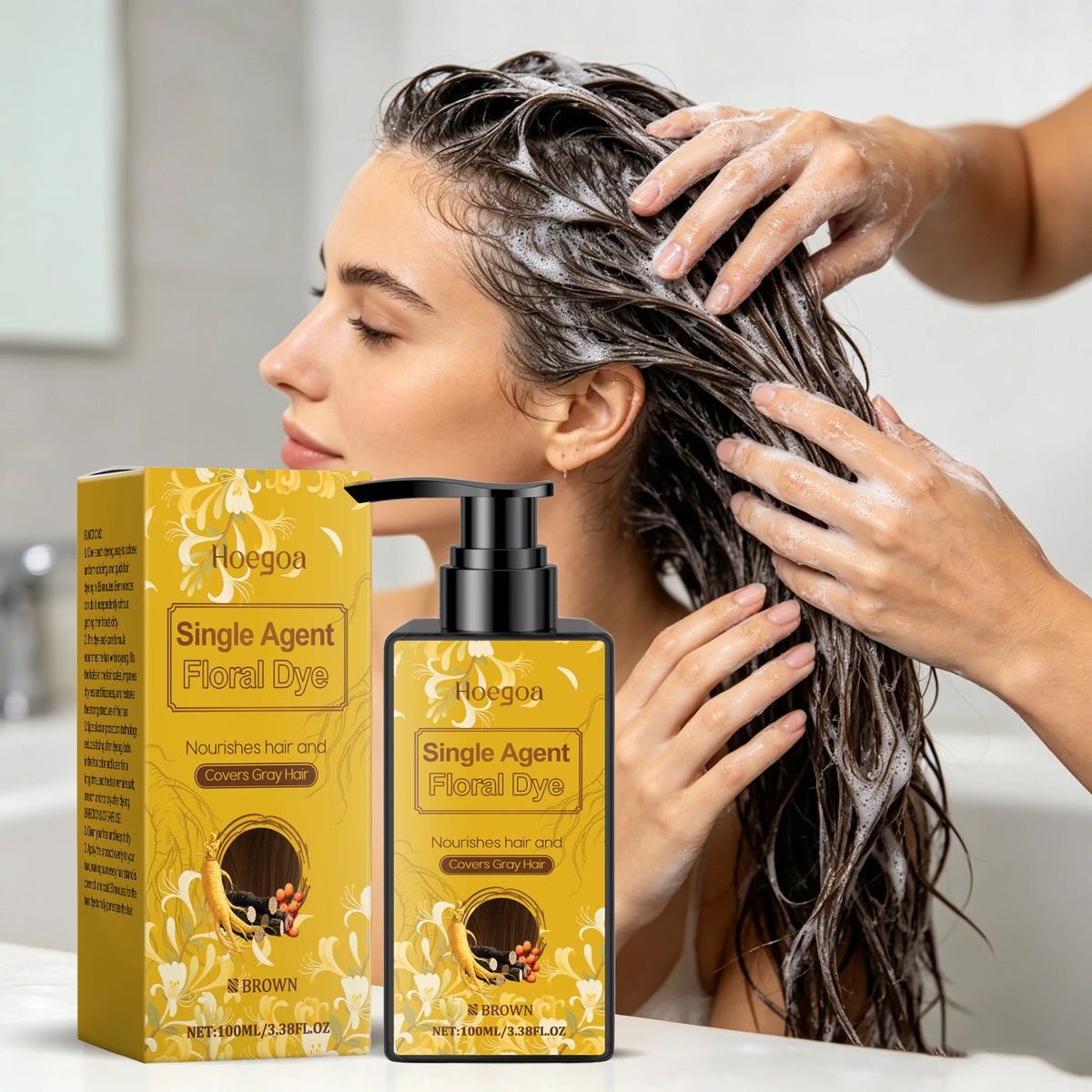 Hoegoa Herbal Hair Coloring Shampoo For Gentle Gray Coverage