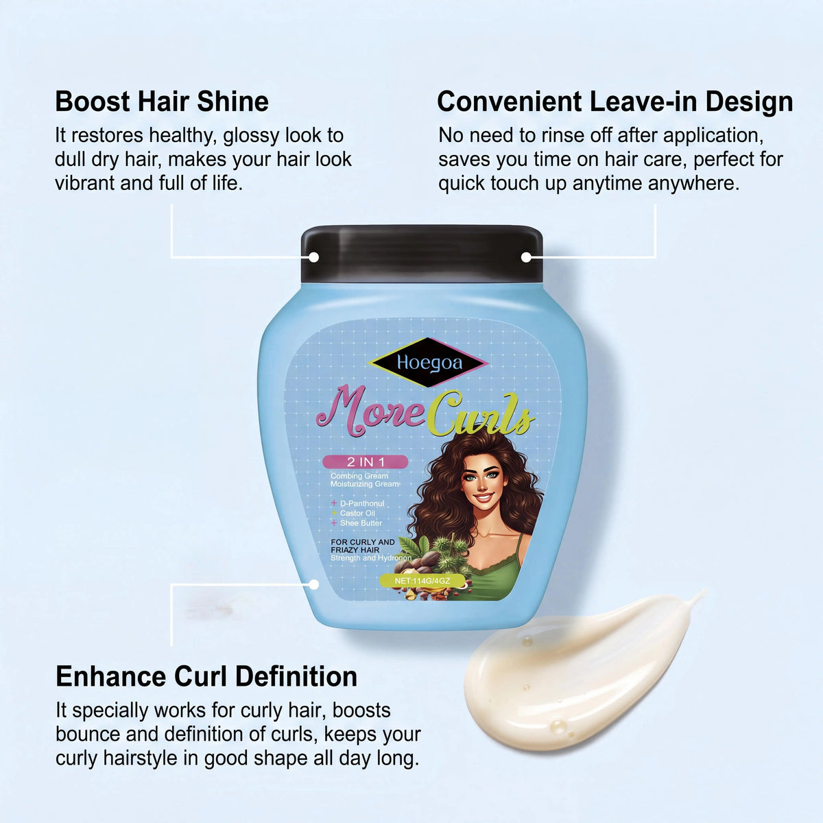 Hoegoa Shea Butter Castor Oil Leave In Conditioner Anti Frizz