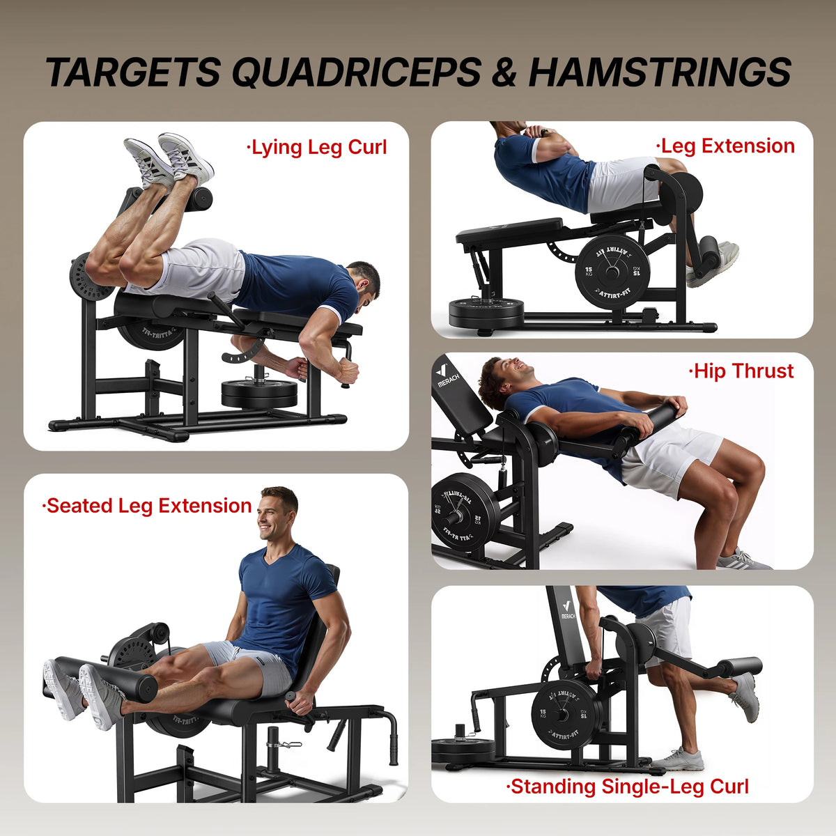 MERACH 2-in-1 Leg Extension and Curl Machine for Home Gym Commercial Grade Steel Leg Workout Equipment 375 lbs Loading 24-Position Adjustable Leg Curl Extension Machine with Olympic Plate Storage for Quads & Hamstrings