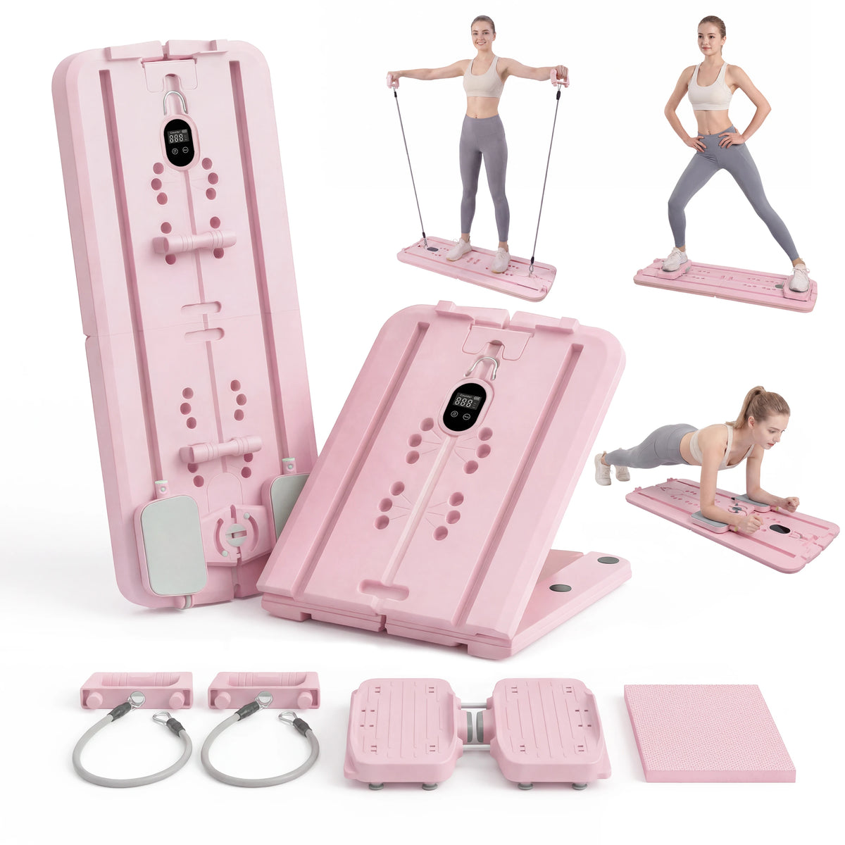 MAXU Foldable Pilates Reformer Board with Counter, Resistance Bands and Ski Mode for Home Workout