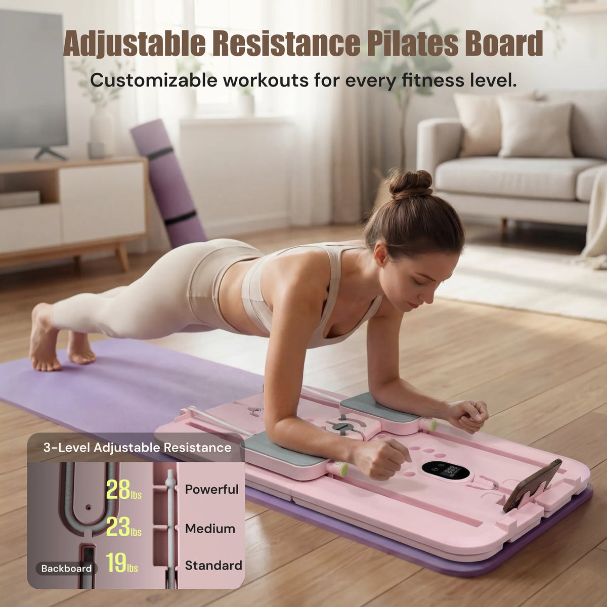 MAXU Foldable Pilates Reformer Board with Counter, Resistance Bands and Ski Mode for Home Workout