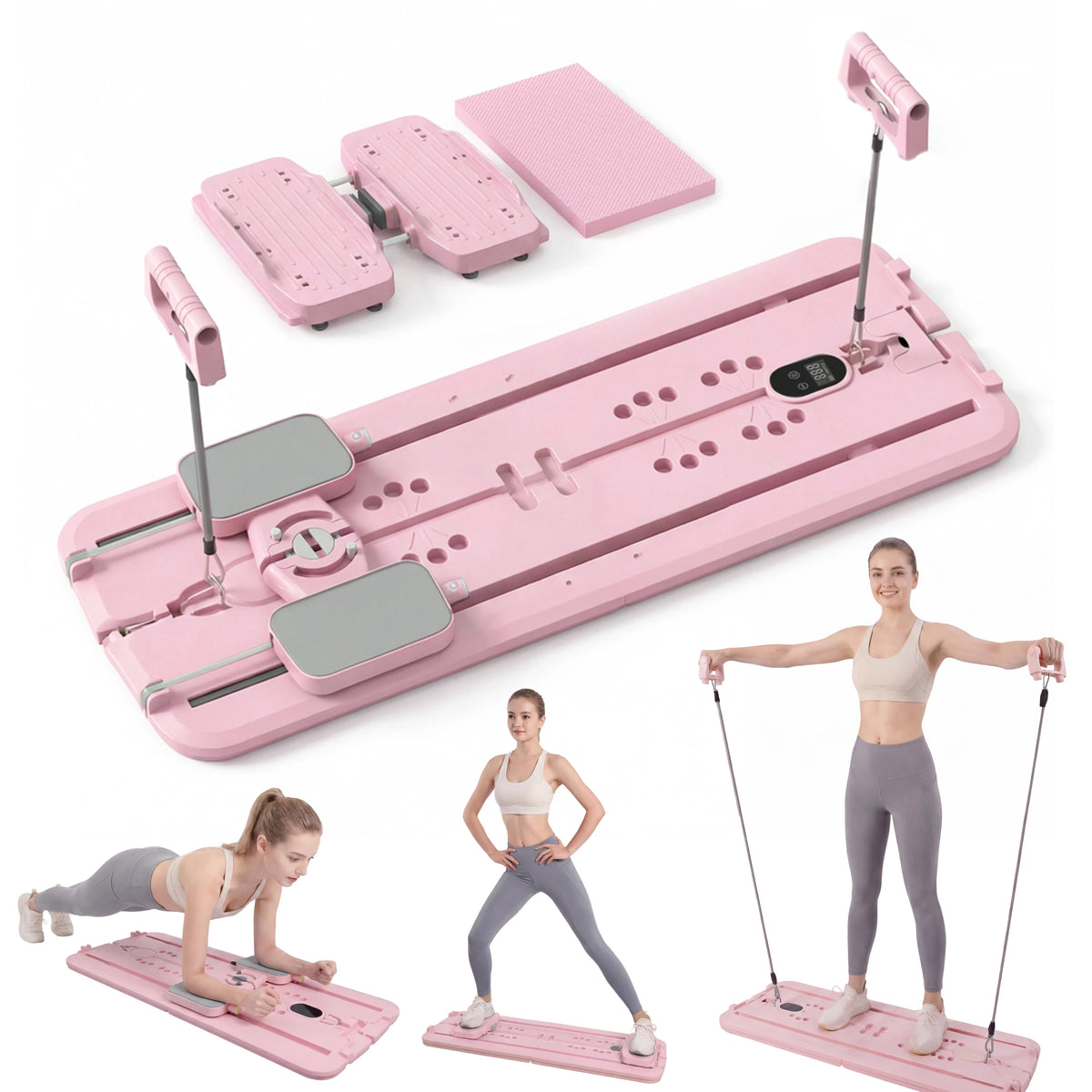 MAXU Foldable Pilates Reformer Board with Counter, Resistance Bands and Ski Mode for Home Workout