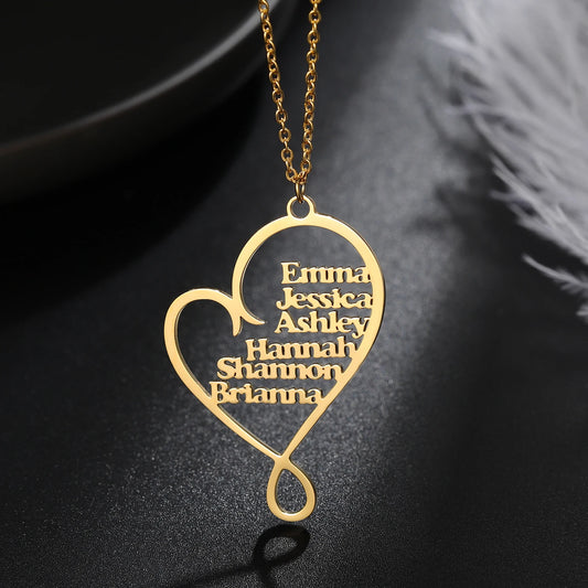 Qitian Family Name Necklace Custom Heart Pendant Stainless Steel Jewelry