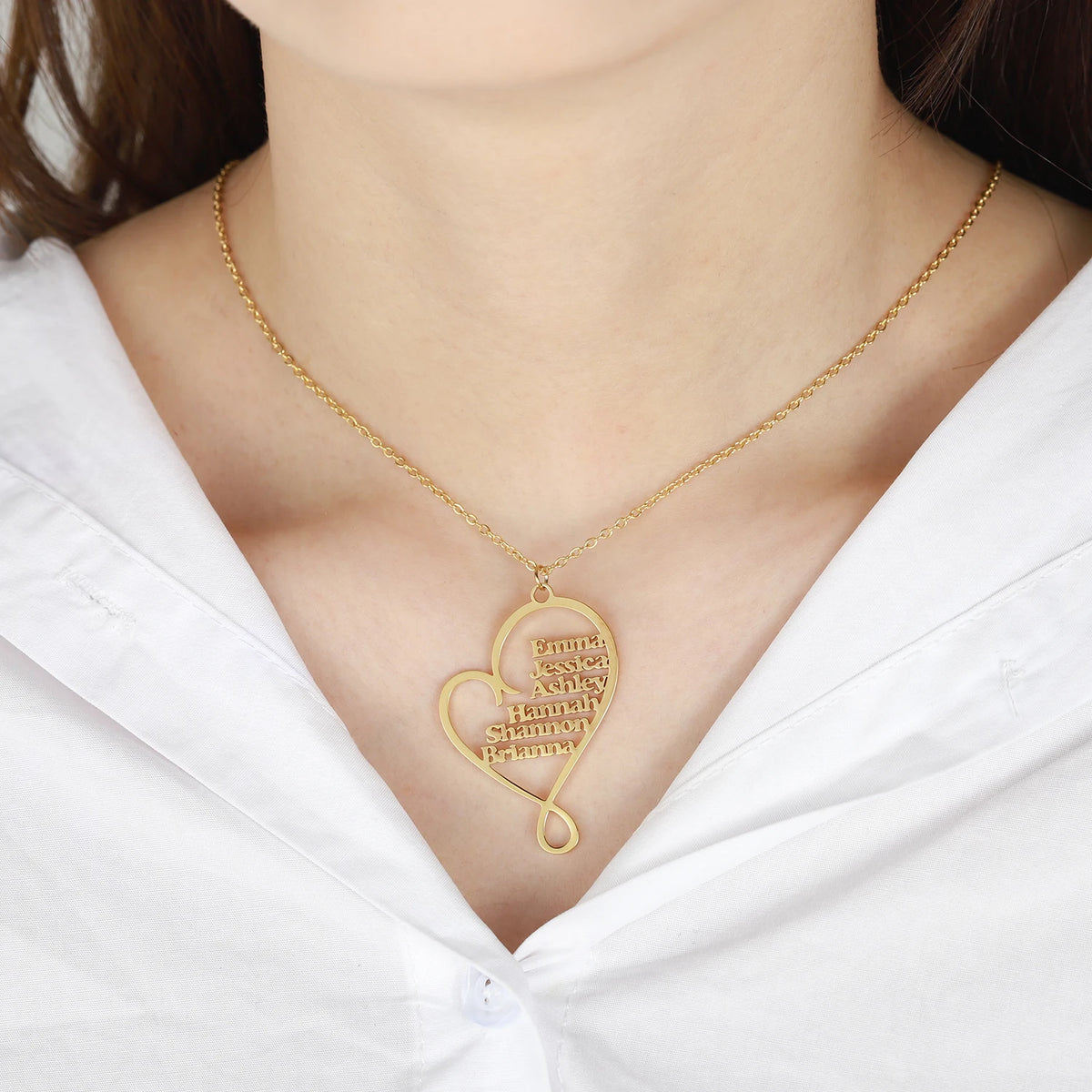 Qitian Family Name Necklace Custom Heart Pendant Stainless Steel Jewelry