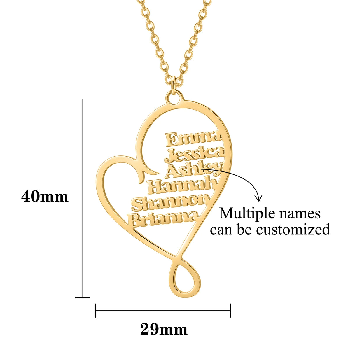 Qitian Family Name Necklace Custom Heart Pendant Stainless Steel Jewelry