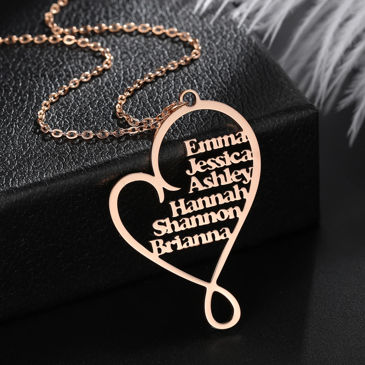 Qitian Family Name Necklace Custom Heart Pendant Stainless Steel Jewelry