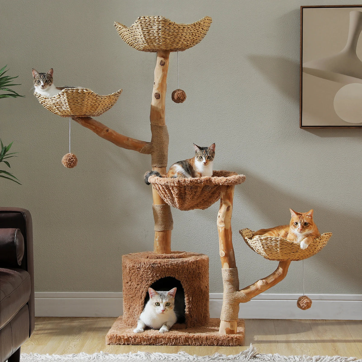 PAWZ Road Cat Tree Tower With Sisal Post And Basket