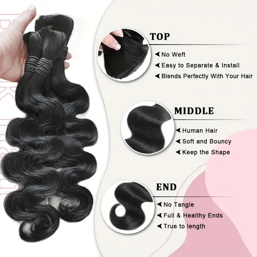 Body Wave Brazilian Human Hair Extensions Bulk For Braiding