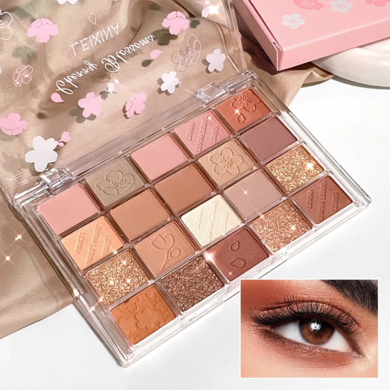 Cherry Blossom Eyeshadow Palette 20-Color Matte Glitter Long-Lasting