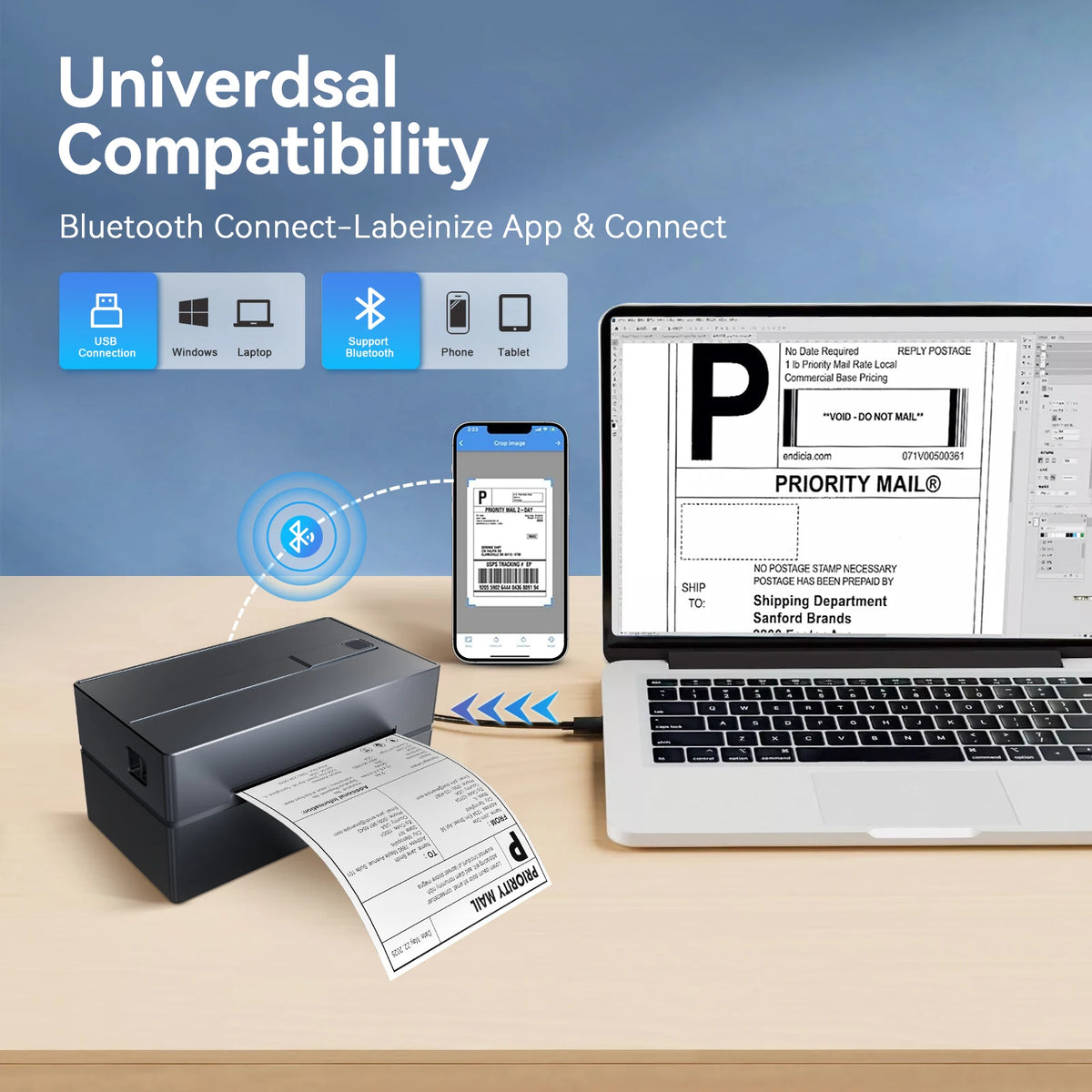 TakeYou Thermal Label Printer Portable Bluetooth USB 203DPI High Speed