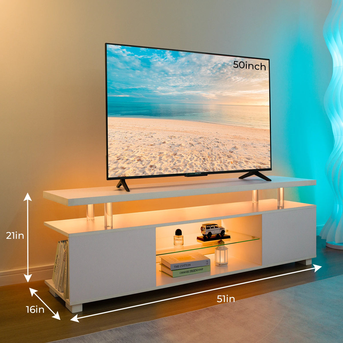 Cubehom Modern Wooden TV Stand With Built In Storage