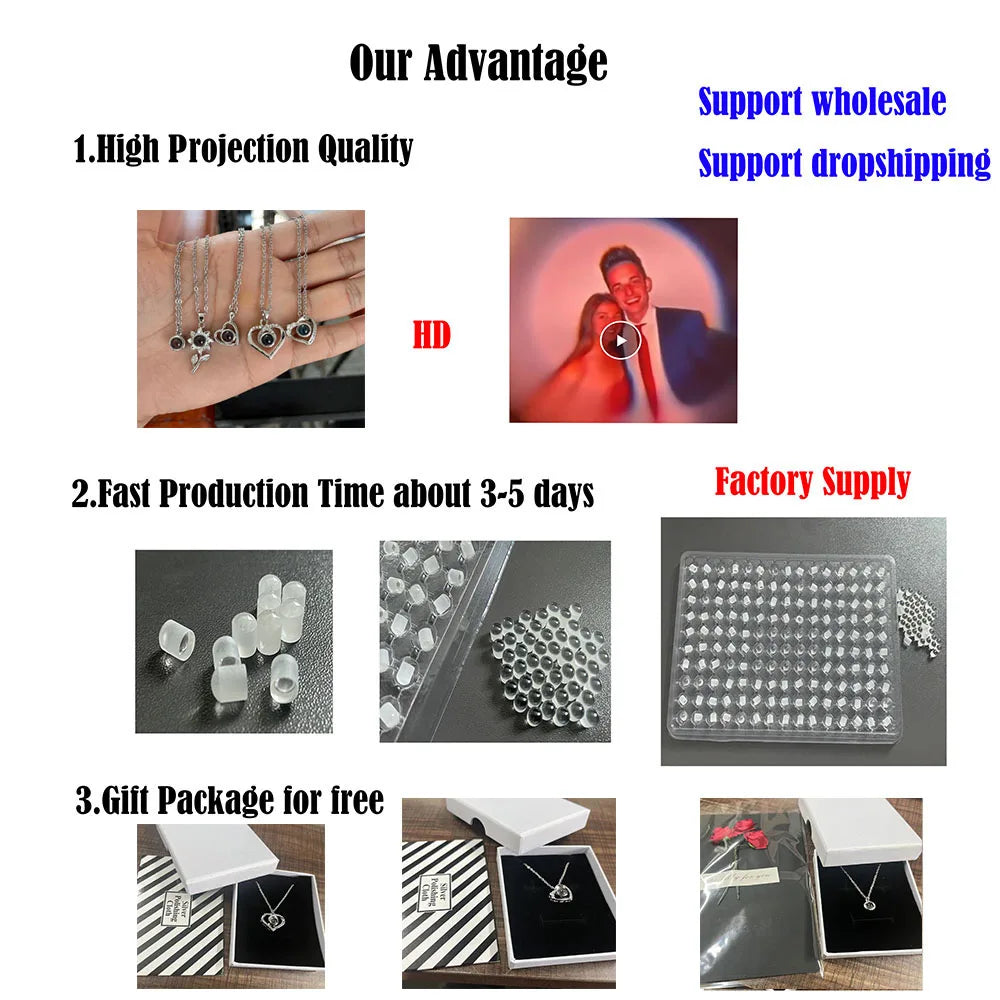 Custom Photo Projection Necklace With Stainless Steel Chain Heart Pendant