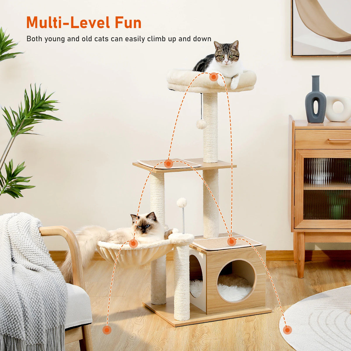 Pawz Road Modern Multi Level Wood Cat Tree With Hammock