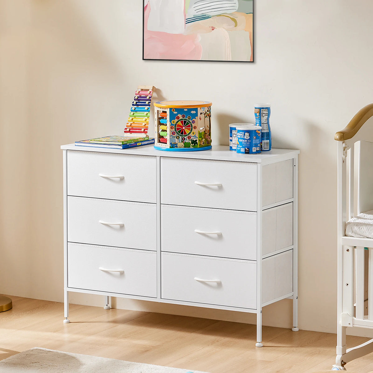 JHK Modern 6 Drawer Bedroom Nightstand With Metal Frame