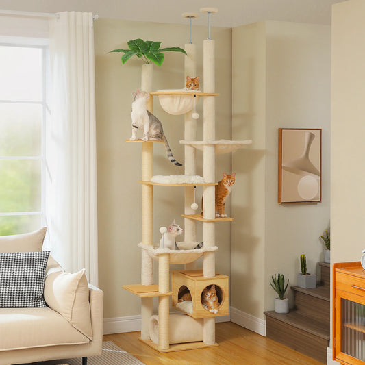 Pawz Road Height Adjustable Wooden Cat Tree With Sisal Scratcher