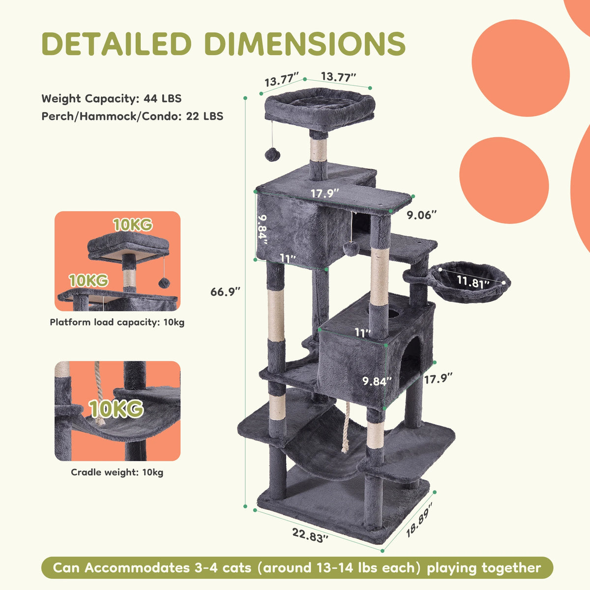 JHK Multi Level Wooden Cat Tree Tower With Sisal Scratcher
