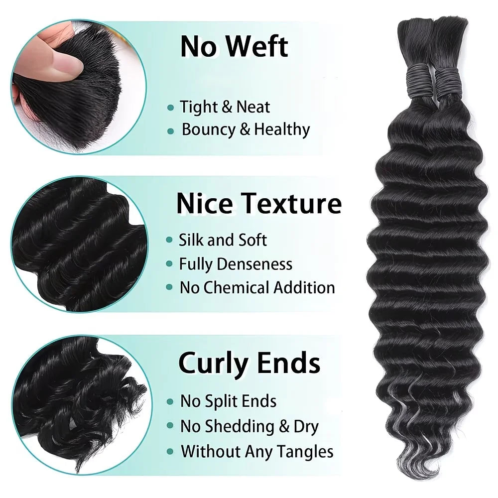 Simlergirl Curly Human Knotless Deep Wave Braiding Hair