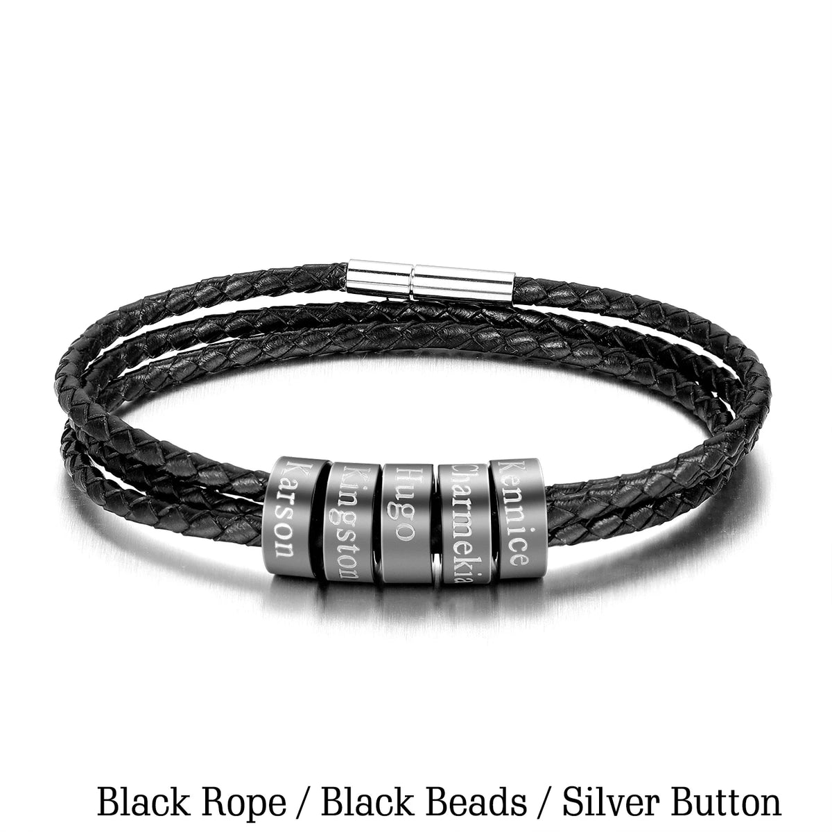 Qitian Personalized Engraved Family Name Leather Bracelet For Men