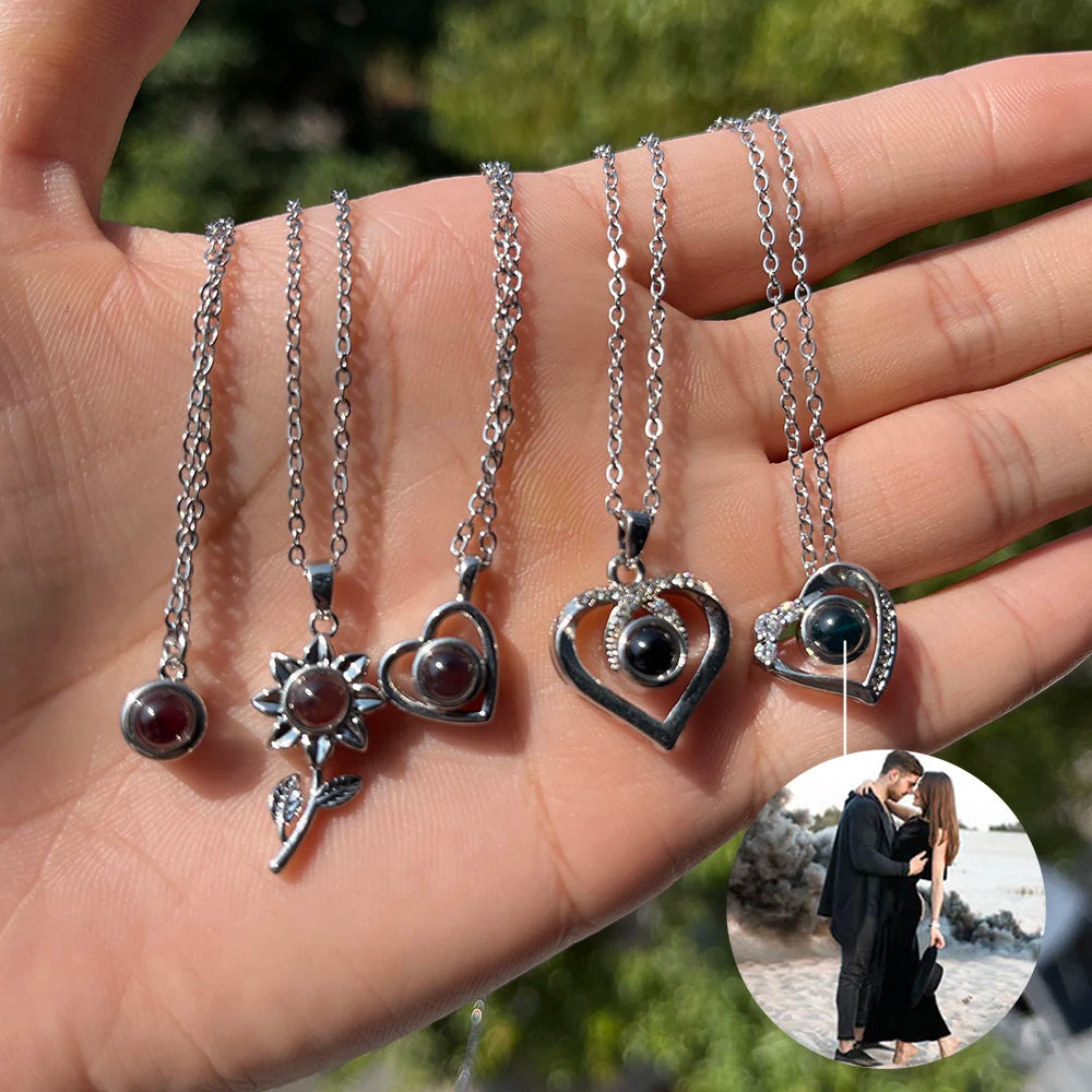 Custom Photo Projection Necklace With Stainless Steel Chain Heart Pendant