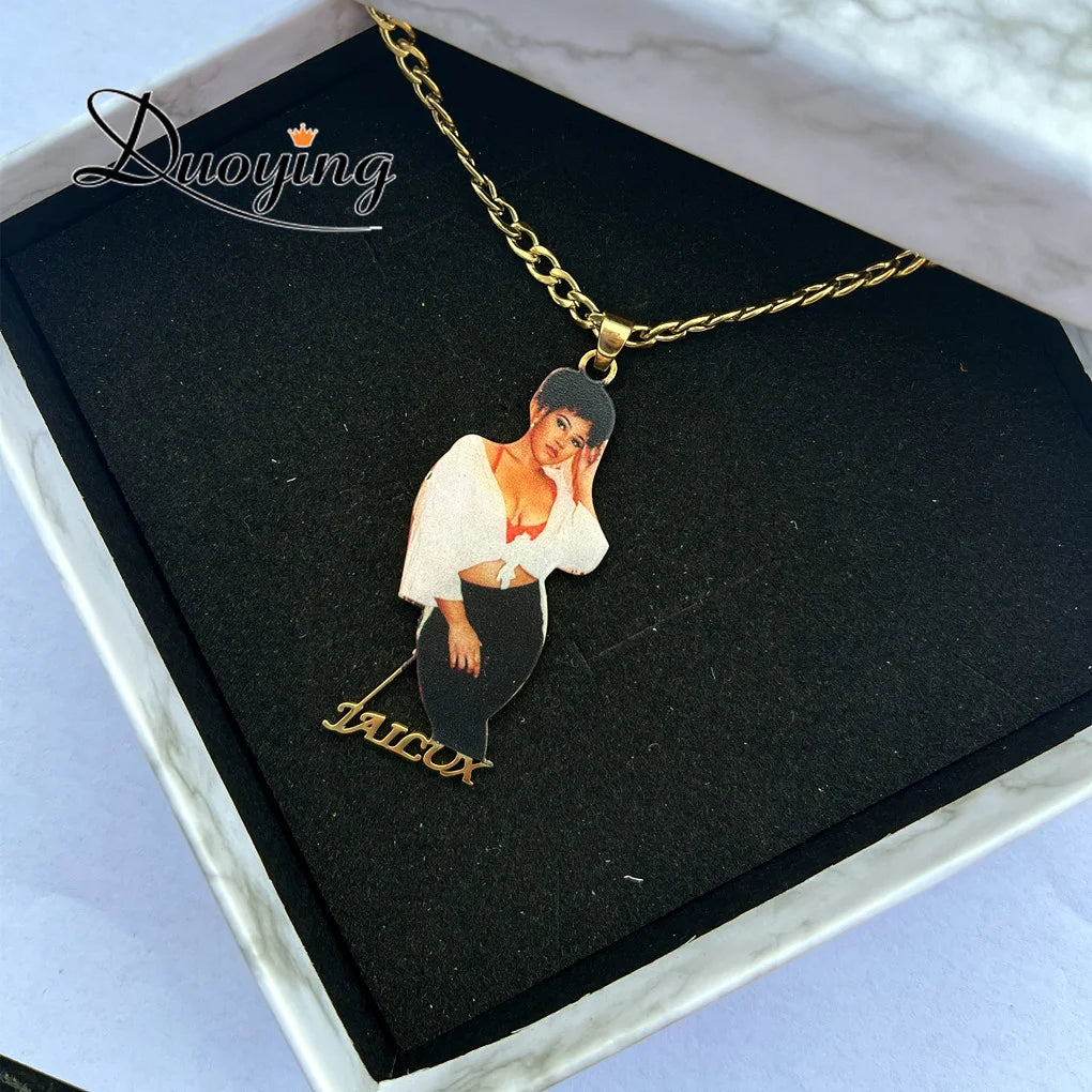 DUOYING Custom Photo Necklace With Picture Nameplate Pendant Stainless Steel
