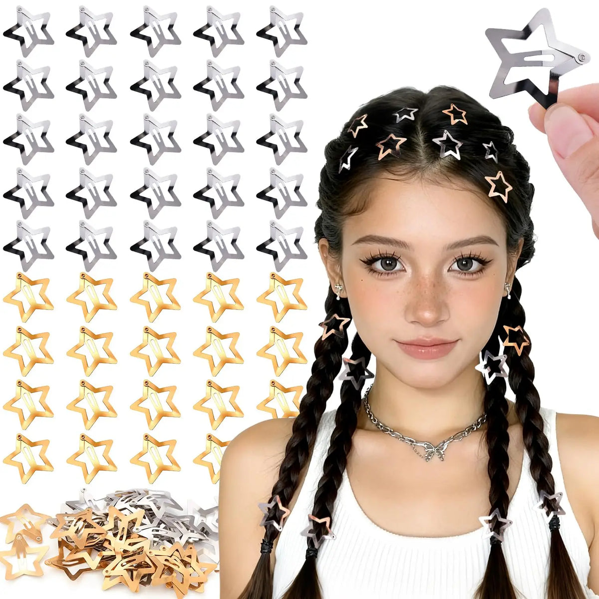 Star Hair Clips For Party Non Slip Snap Barrettes Set