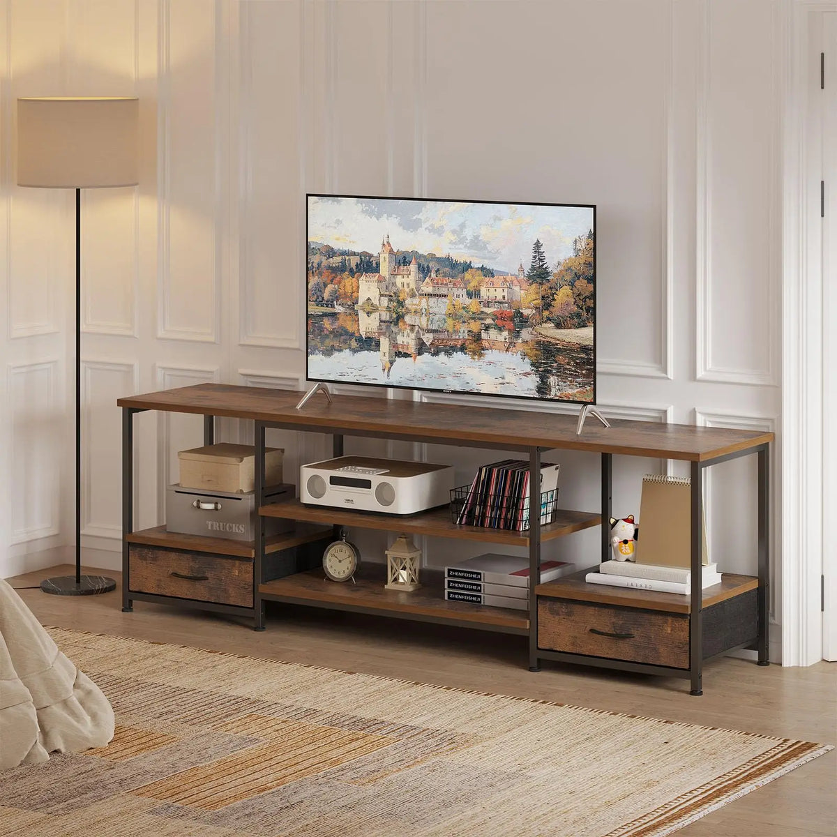 JHK Wooden Entertainment Center Media Console With Adjustable Shelf