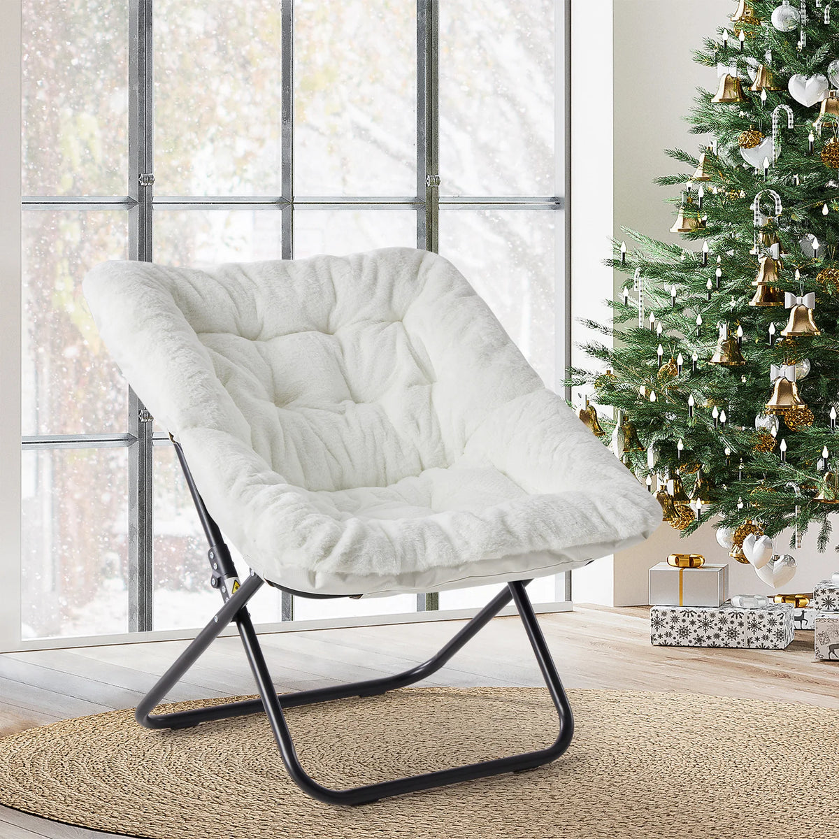 JHK Folding Lounge Saucer Chair With Padded Metal Frame