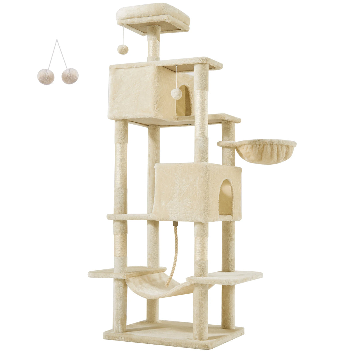JHK Multi Level Wooden Cat Tree Tower With Sisal Scratcher
