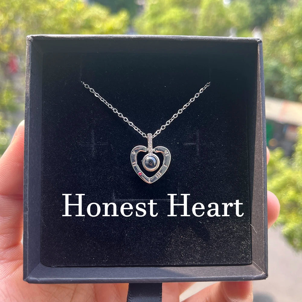 Custom Photo Projection Necklace With Stainless Steel Chain Heart Pendant