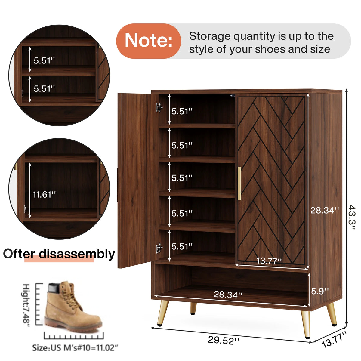 Tribesigns Wooden Shoe Cabinet With Adjustable Shelves And Doors