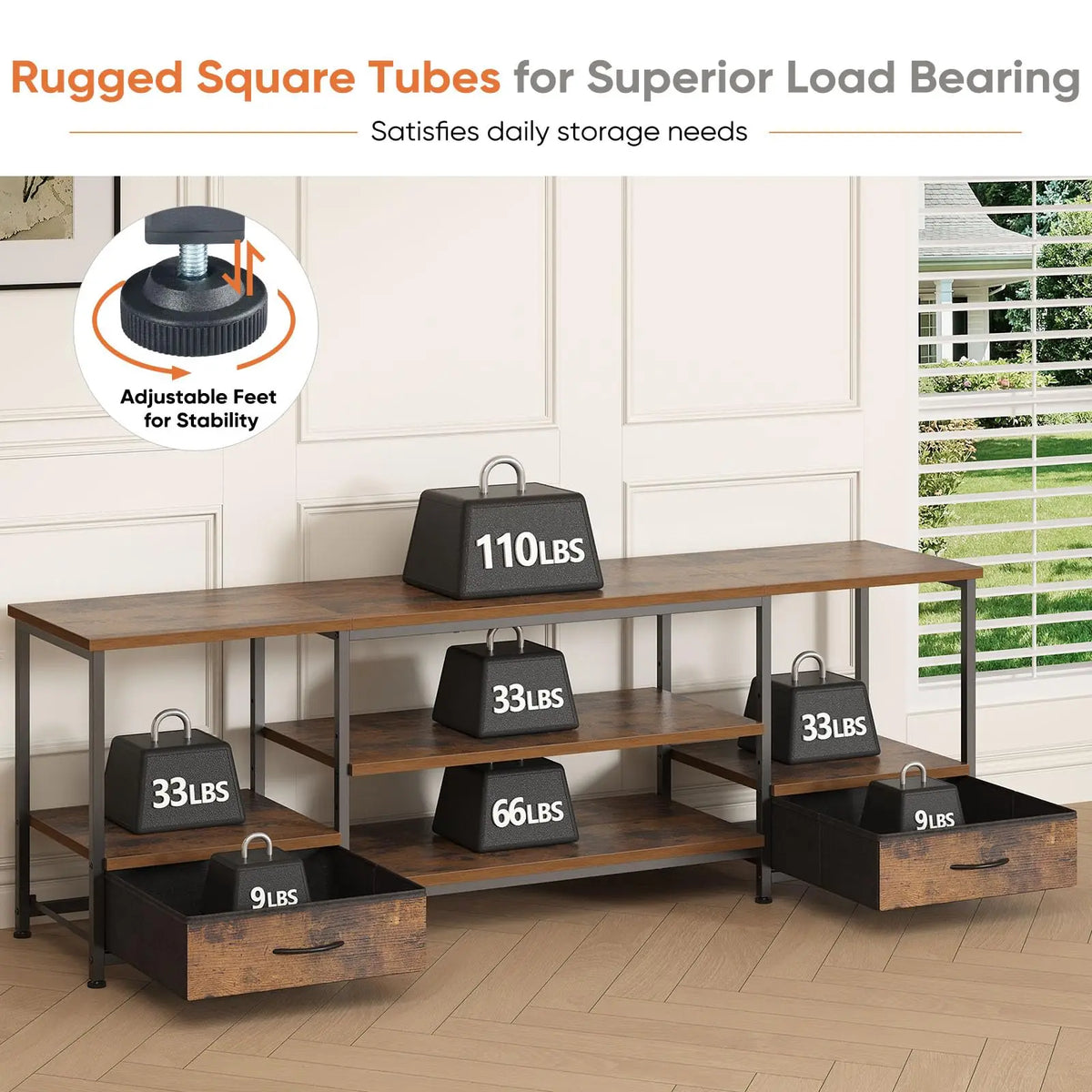 JHK Wooden Entertainment Center Media Console With Adjustable Shelf
