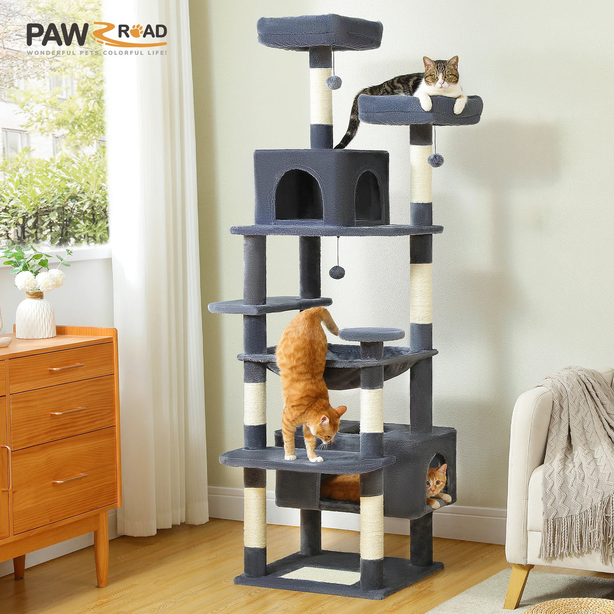 Pawz Road Cat Tree Tower With Sisal Scratching Post Hammock