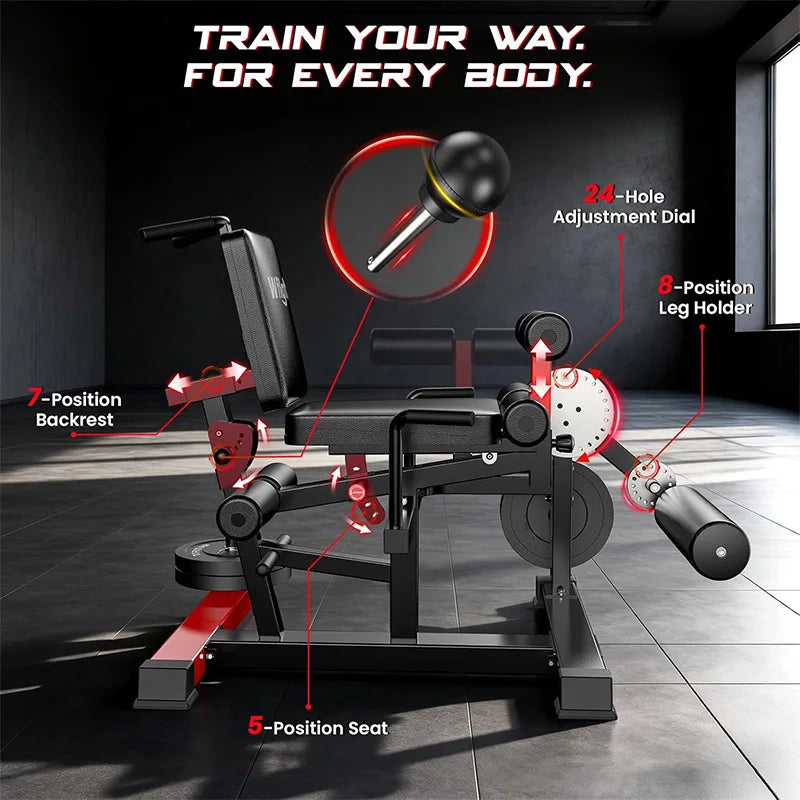 Pooboo Leg Extension and Curl Machine, 1000LB Adjustable Home Gym Leg Trainer | 4 in 1 leg trainer with quick pull-pin adjustments, 1000LB capacity and support for 1" and 2" weight plates