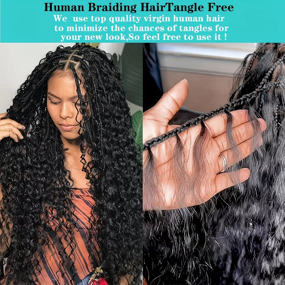 Simlergirl Curly Human Knotless Deep Wave Braiding Hair