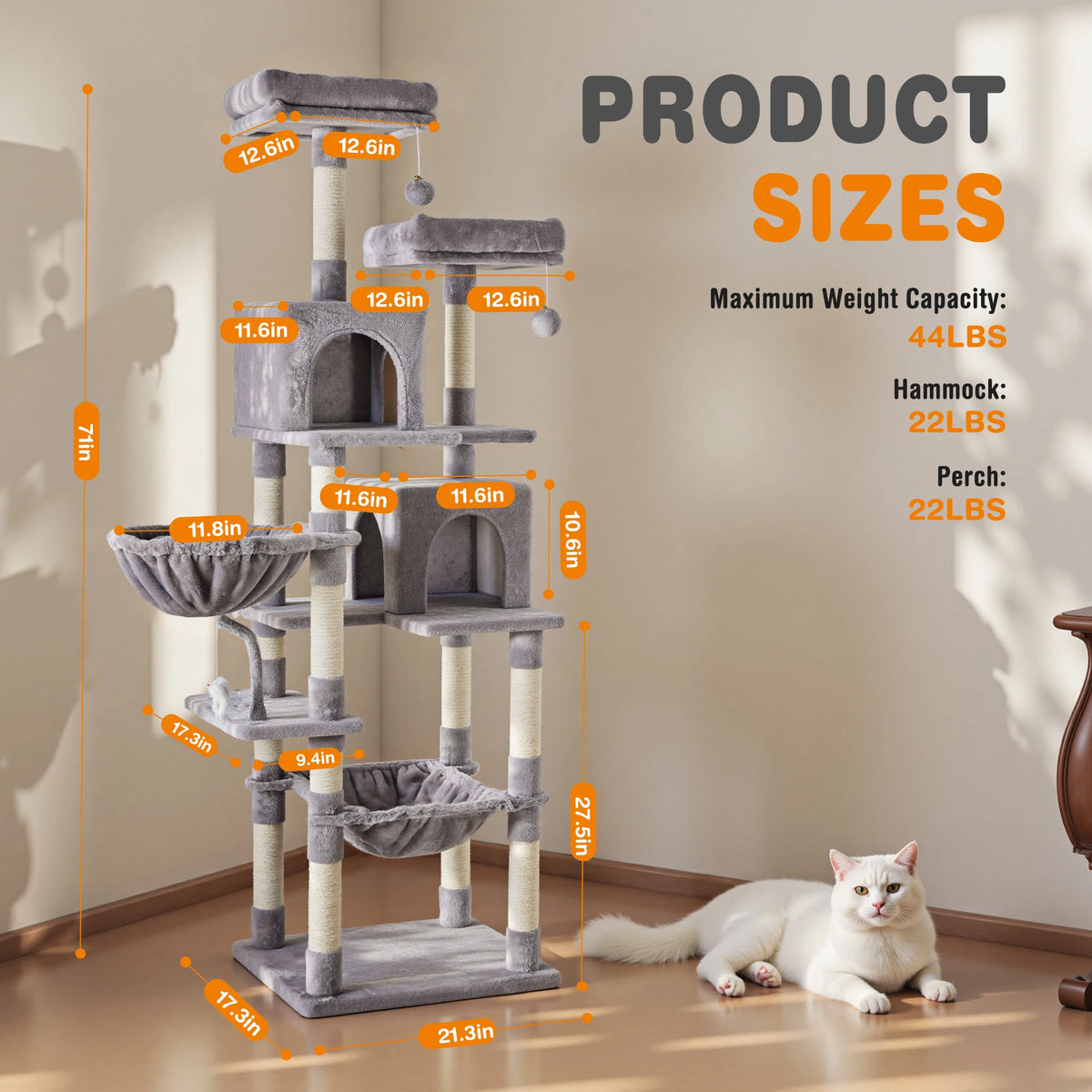 JHK Multi Level Cat Tree Natural Sisal Scratching Posts