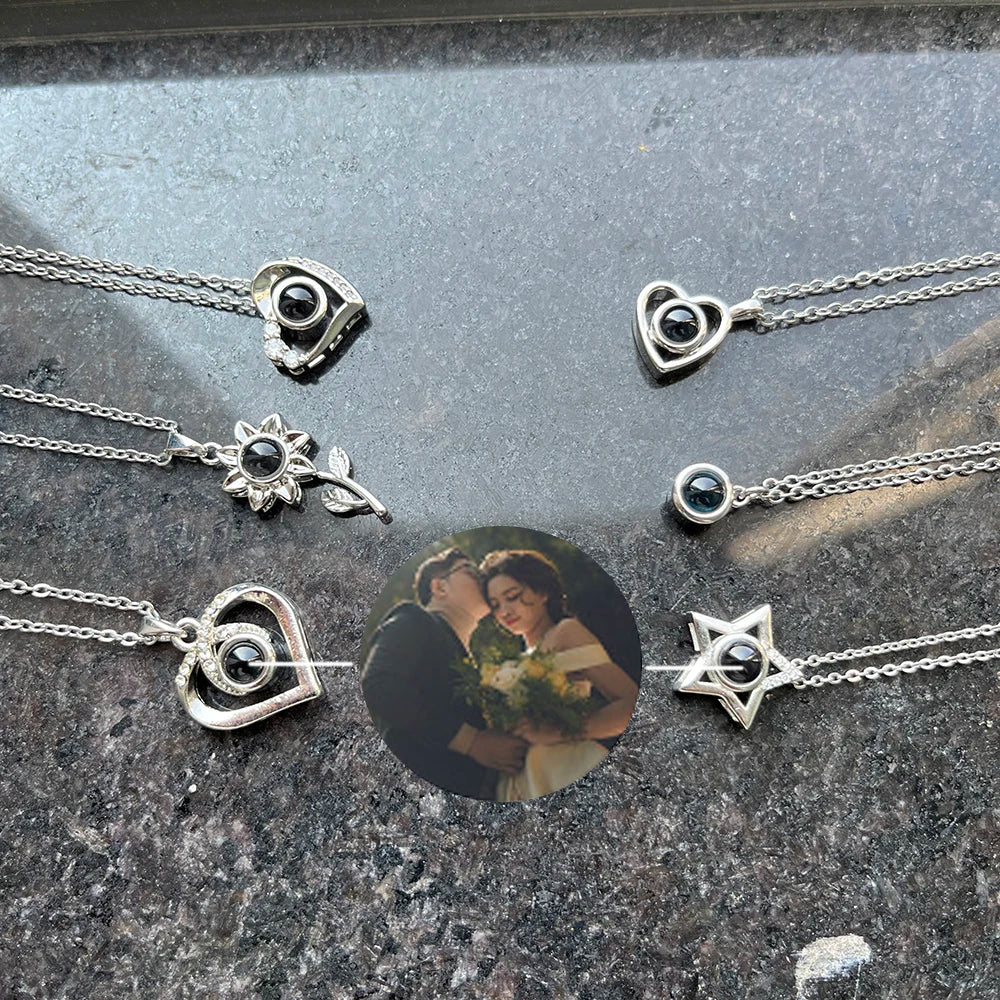 Custom Photo Projection Necklace With Stainless Steel Chain Heart Pendant