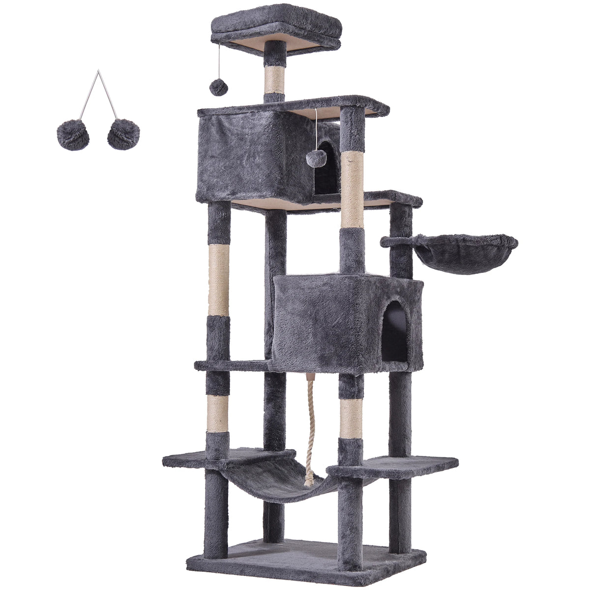 JHK Multi Level Wooden Cat Tree Tower With Sisal Scratcher