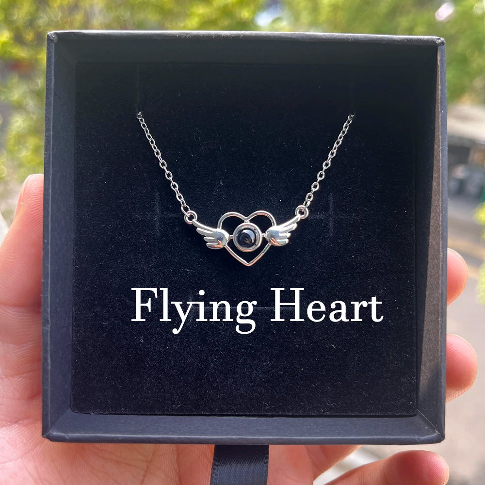 Custom Photo Projection Necklace With Stainless Steel Chain Heart Pendant